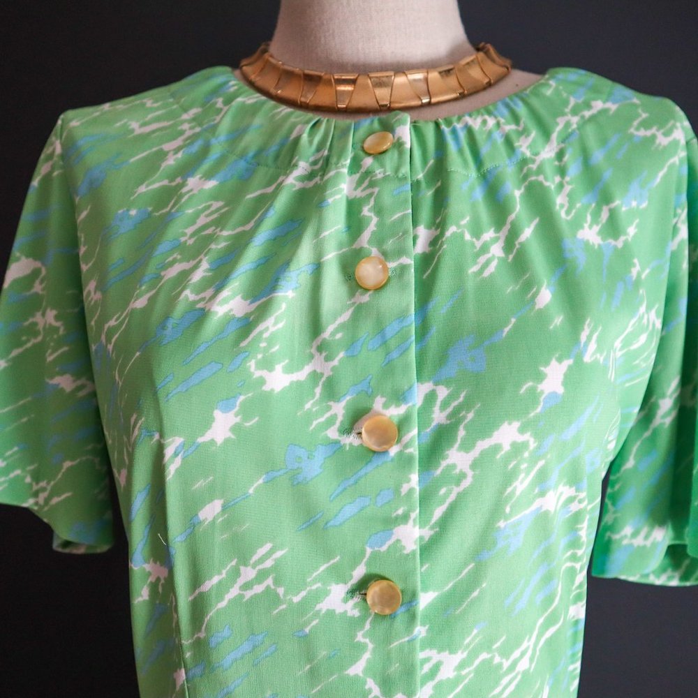 40's/50's Green Nylon Shirt Dress - image 7